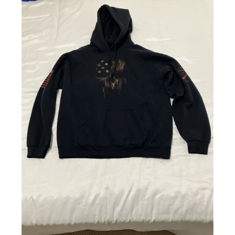 Grunt Style Black American Flag Spartan Warrior Hoodie Sweatshirt L Alpha Male